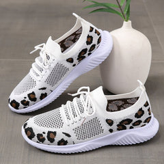White Shoes Women Leopard Print Lace-up Sneakers Sports ProTrendyz