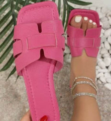 Square Toe Flat Sandals Summer Hollow Out Slides Slippers Women Footwear - ProTrendyz