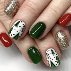 24pcs Christmas False Nails Hat Striped Snowflake Nail Art Stickers For Parties Dances Or Holiday Wear - ProTrendyz