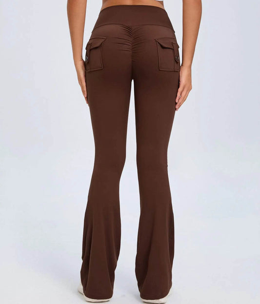 Yoga Fitness Flared Pants With Pockets Ins Fashion Slim High Waist Sports Trousers Scrunch Butt Booty Workout Lifting Leggings 2XL 3XL XXL XXXL - ProTrendyz