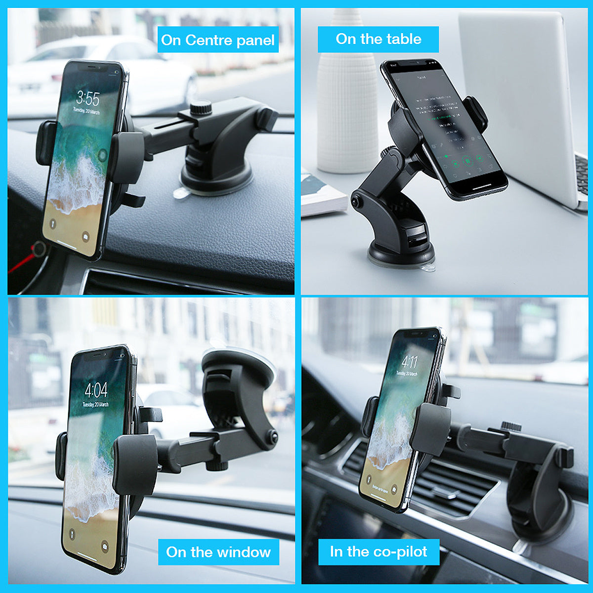 Car Phone Holder Long Rod Telescopic Car Dashboard Suction Cup Type ProTrendyz
