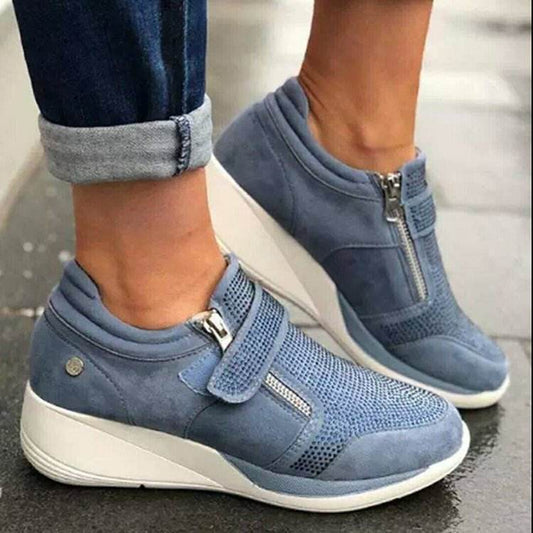 Canvas Shoes Lovely Round Head Thick Bottom Rhinestone Velcro Single Shoes Mary Jane Women's Style - ProTrendyz