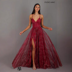 Elegant Womens V-neck Sleeveless Strapless Dress With A Flared Hem High Waist Split Women Long Dresses Party Dress