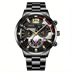 2pcs Men's New Popular Steel Strip Fashion Business Three Eye Quartz Watch Bracelet Set Valentine's Day Gifts - ProTrendyz