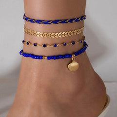 4pcs Set Bohemian Woven Rope Foot Chain For Men And Women Geometric Alloy Black Beads Dropping Oil Anklet Set Summer Fashion Jewelry - ProTrendyz