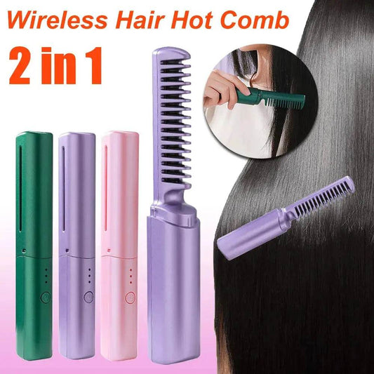 Professional Wireless Hair Straightener Curler Comb Fast Heating Negative Ion Straightening Curling Brush Hair Styling Tools - ProTrendyz