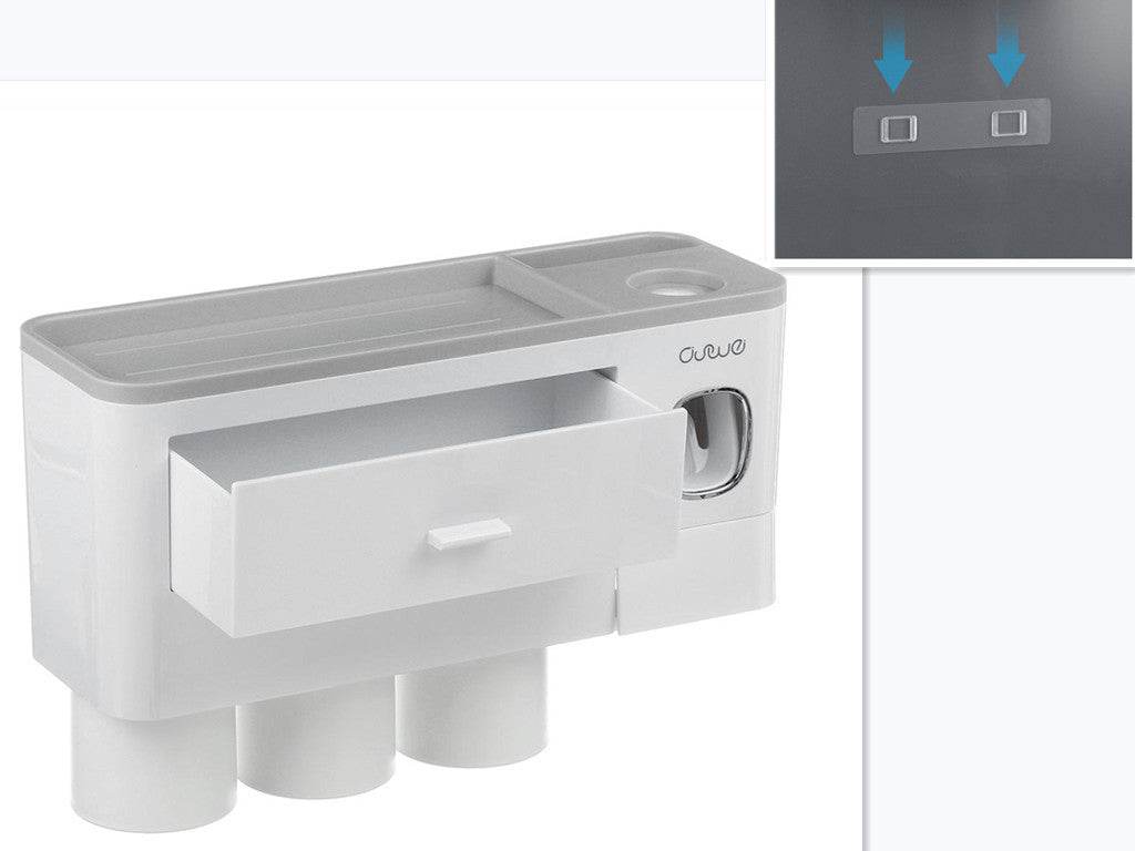 Non-marking Hanging Magnetic Toothbrush Holder Single Drawer Storage Rack With Toothpaste Squeezer Toiletry Set - ProTrendyz