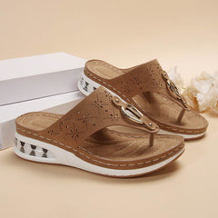 New Air Cushion Thong Sandals Summer Flip Flops Hollow Metal Buckle Wedges Shoes For Women Thick Sole Beach Shoes - ProTrendyz