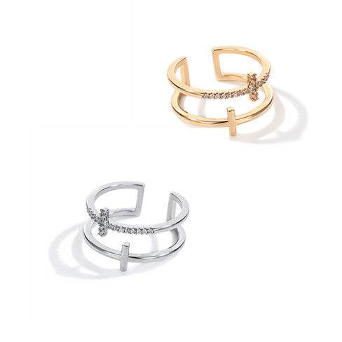 Double Cross Miniature Copper Inlaid Zircon Ring - ProTrendyz