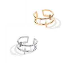Double Cross Miniature Copper Inlaid Zircon Ring - ProTrendyz