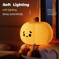 Home Decor Halloween Pumpkin Night Light Cute Soft Silicone Lamp Touch Dimmable Rechargeable Bedside Decor Light Kids Gifts Halloween Decorations - ProTrendyz