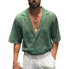 Fashion Mens Clothing Men's Hollow-out Breathable Short-sleeved Lapel Casual Shirt - ProTrendyz