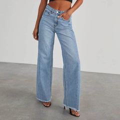 Fashion High Waist Jeans With Pockets Comfortable Slim Fit Straight Wide-leg Pants Womens Clothing - ProTrendyz