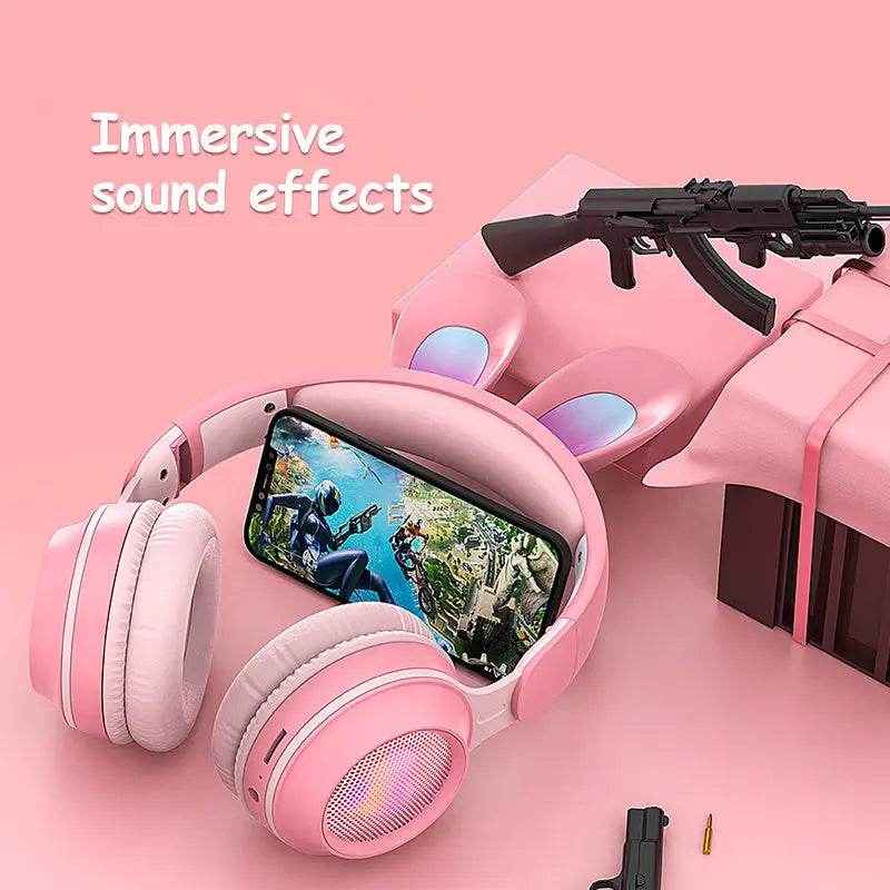 Rabbit Ear Headphones Wireless Luminous Extendable Wheat Headphones Cute Kawaii - ProTrendyz
