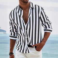 Striped Print Shirt Casual Loose Long-sleeved Shirt Men's Clothing