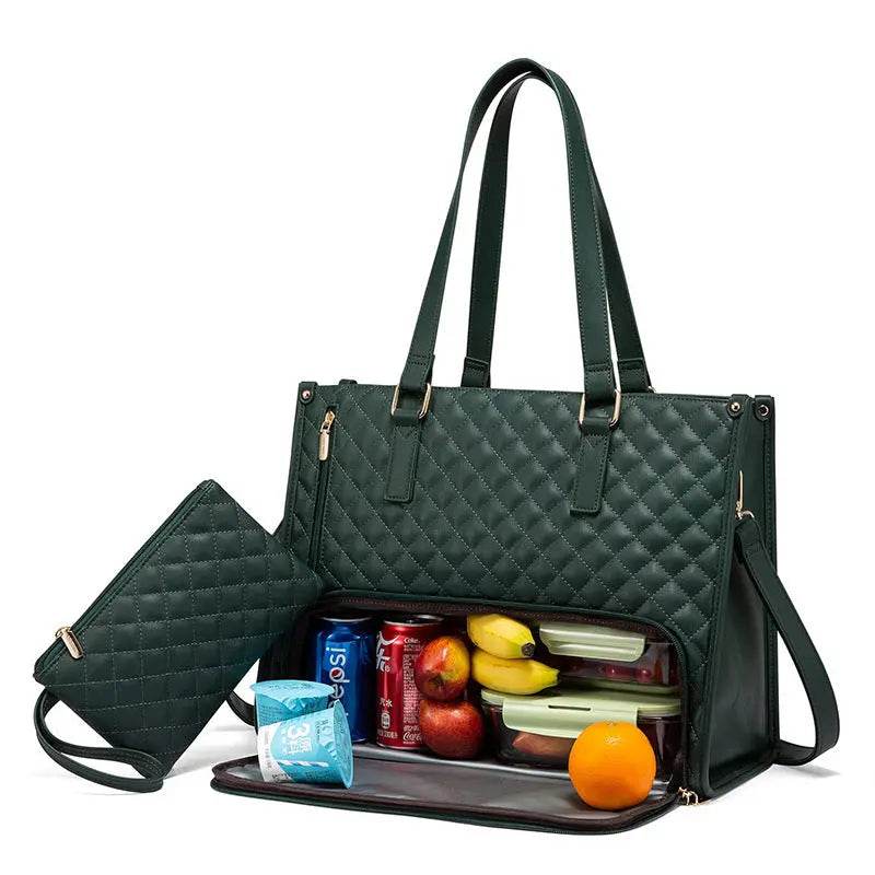 Fashionable Lunch Tote Bag Women's Thermal Insulation Lunch Box Leak-proof Crossbody Computer Storage Bag Quilted Large Capacity Handbag With Purse - ProTrendyz