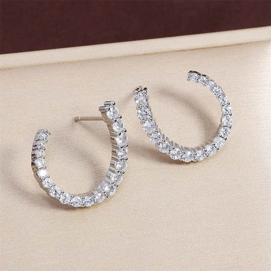 Women's C-shaped Stud Earrings With Rhinestones Fashion Zircon Simple Earrings - ProTrendyz