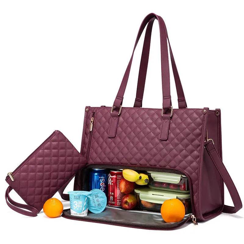 Fashionable Lunch Tote Bag Women's Thermal Insulation Lunch Box Leak-proof Crossbody Computer Storage Bag Quilted Large Capacity Handbag With Purse - ProTrendyz