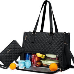 Fashionable Lunch Tote Bag Women's Thermal Insulation Lunch Box Leak-proof Crossbody Computer Storage Bag Quilted Large Capacity Handbag With Purse - ProTrendyz