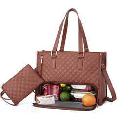 Fashionable Lunch Tote Bag Women's Thermal Insulation Lunch Box Leak-proof Crossbody Computer Storage Bag Quilted Large Capacity Handbag With Purse - ProTrendyz