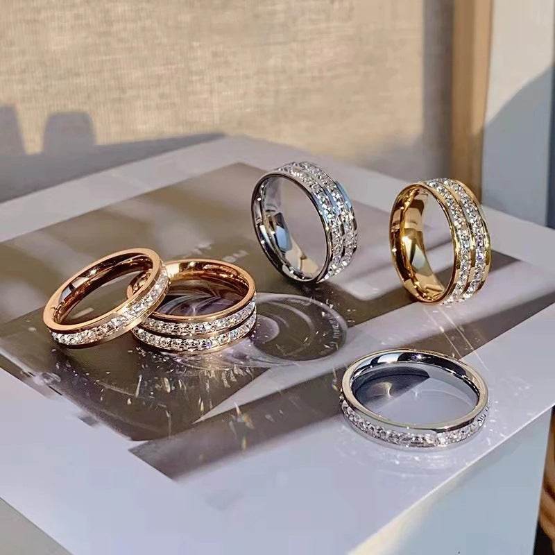 INS Rings Titanium Steel Couple Single And Double Row Diamond Ring - ProTrendyz