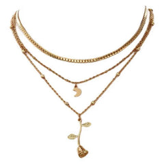 Bohemia Multilayer Moon Gold Color Pendant Necklaces For Women Rose Flower Choker Necklace 2025 Fashion Jewelry Party Gift Valentine's Day Gifts - ProTrendyz