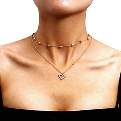 Double-layer Heart Pendant Fine Chain Necklace For Women Multilayer Gold Color Metal Necklaces Fashion Jewelry Accessories - ProTrendyz