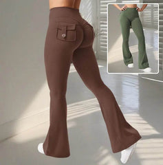 Yoga Fitness Flared Pants With Pockets Ins Fashion Slim High Waist Sports Trousers Scrunch Butt Booty Workout Lifting Leggings 2XL 3XL XXL XXXL - ProTrendyz