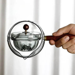 Semi-automatic Rotary Heat-resistant Glass Teapot Lazy Tea Making With Infuser And Wooden Handle Office Home Accessories Kitchen Gadgets - ProTrendyz
