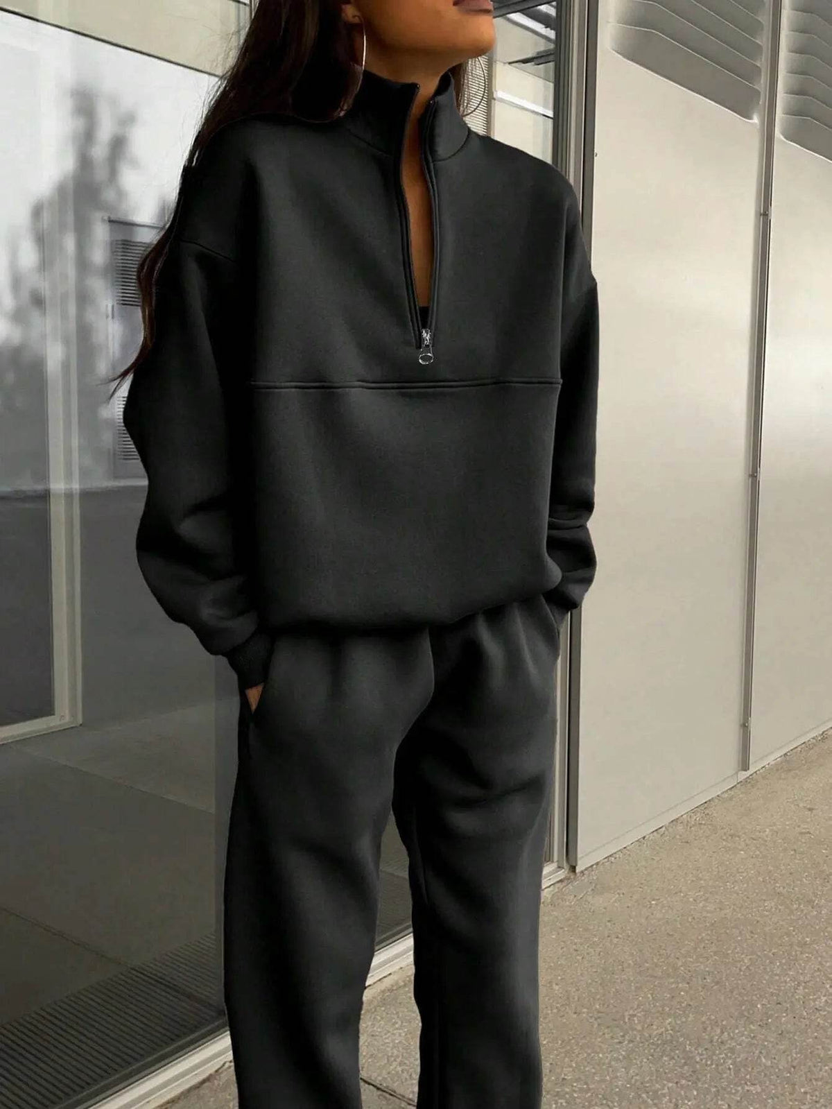 Long-sleeved Sports Sweatshirt Suit Fashion Stand-up Collar Zip-up Top And Elastic Band Trousers With Pocket Spring Fall Clothing For Women US - ProTrendyz