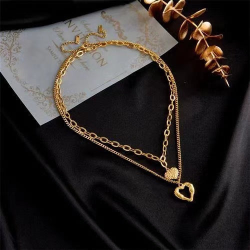 Titanium Steel Angel Wings Love Necklace Irregular Folds 2 Heart Love Necklace For Women Charm Party Accessories High-quality Fashion Jewelry Pendant Gifts ProTrendyz