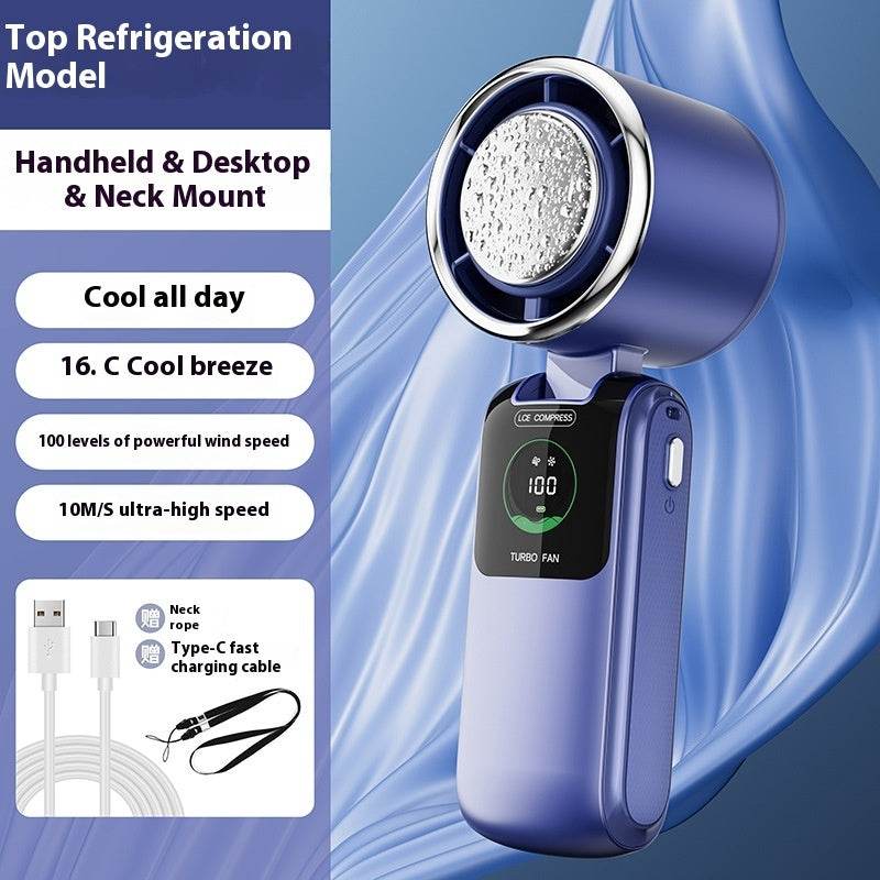 New Ice Pack High-Speed Handheld Eletirc Fan Speed Adjustable Folding Mini Fan Portable Outdoor Hanging Neck Small Fan - ProTrendyz