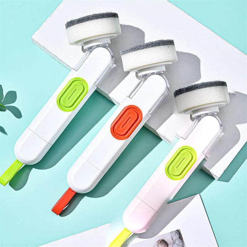 Multi-Functional Long-Handle Liquid-Filled Cleaning Brush Washing Up Brushes With Liquid Dispenser Two Replacement Heads For Kitchen Cleaning Brush Gadgets - ProTrendyz