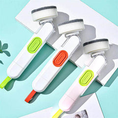 Multi-Functional Long-Handle Liquid-Filled Cleaning Brush Washing Up Brushes With Liquid Dispenser Two Replacement Heads For Kitchen Cleaning Brush Gadgets - ProTrendyz