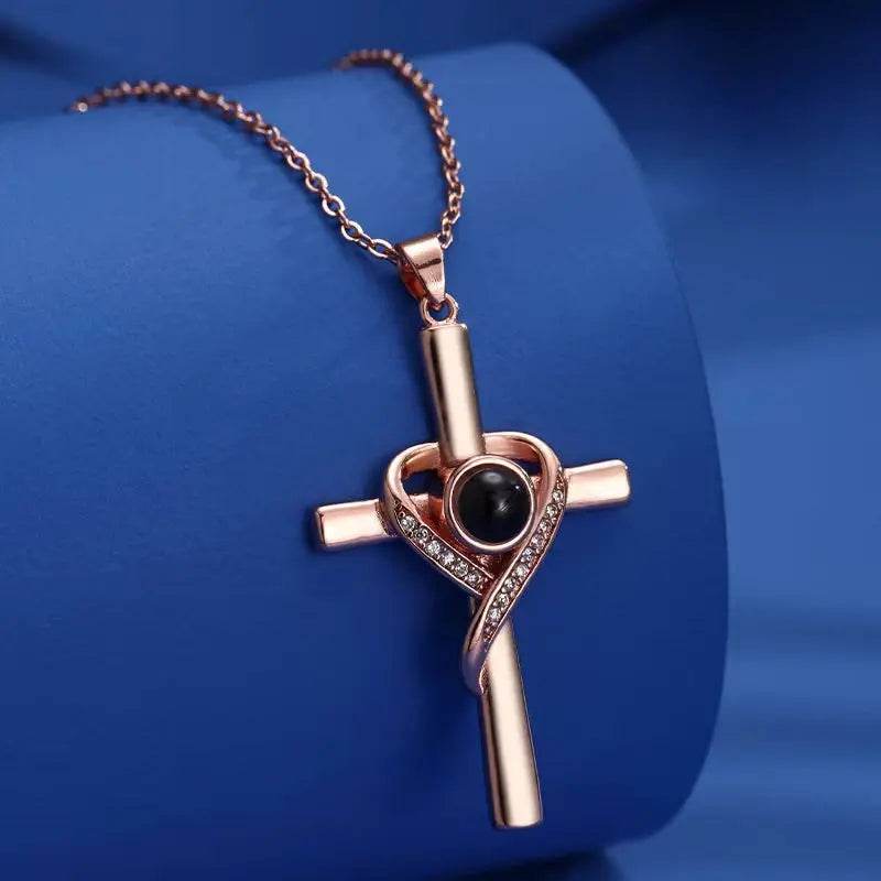 Languages I Love You Projection Necklace Pendant Love Cross Pendant Necklace Memorial Jewelry For Women - ProTrendyz
