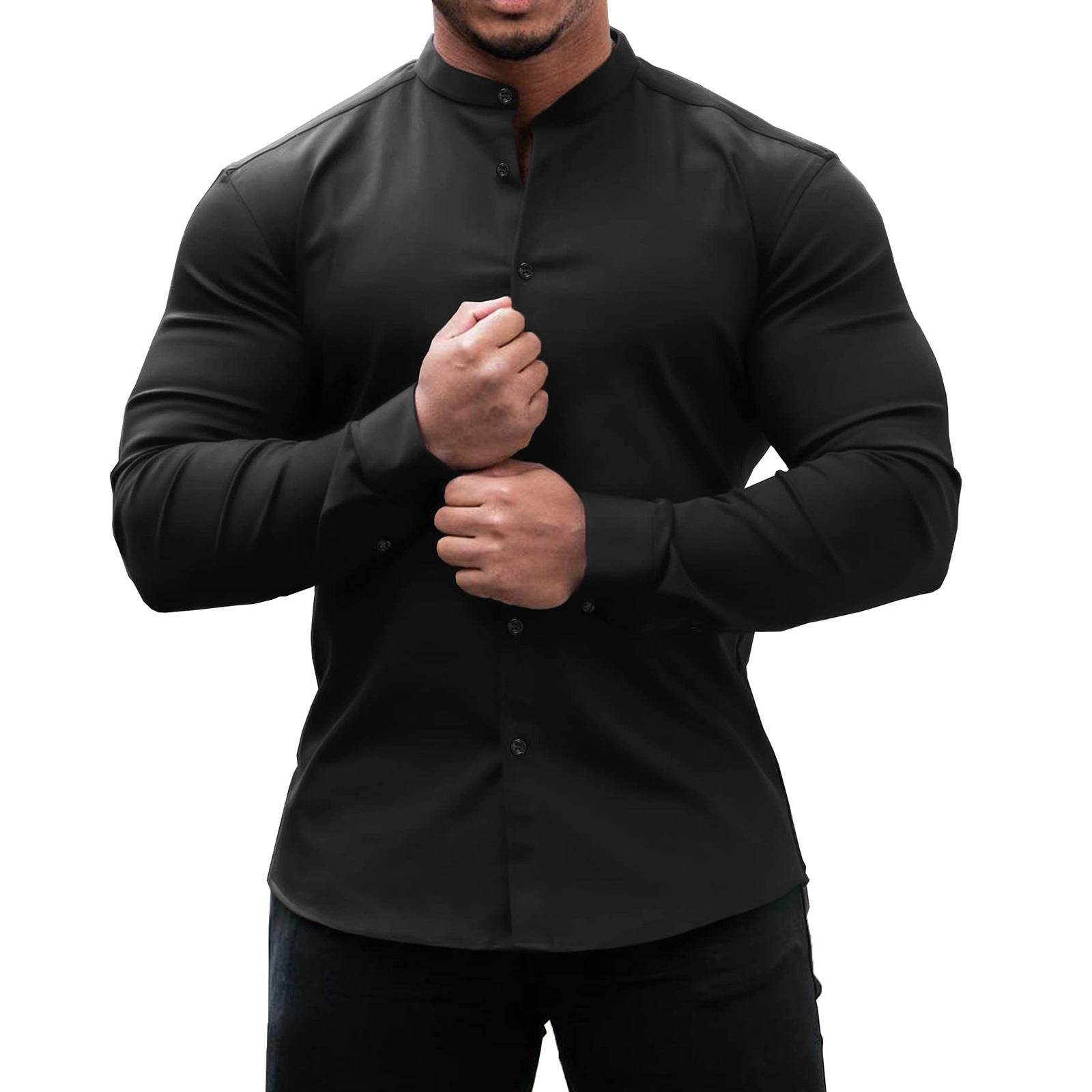 Long Sleeve Shirt Men Casual Button Down Slim Tops Solid Color Casual Mens Clothing - ProTrendyz