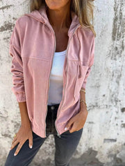 Corduroy Hooded Zip-up Jacket With Pockets Fashion Casual Drawstring Tops Outerwear Women's Clothing 5XL XXXXXL - ProTrendyz