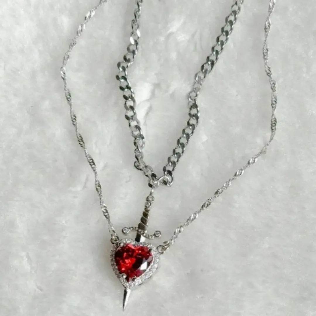 New Heart And Sword Necklace Set Gold Color Stainless Steel Crystal Couple Necklaces For Women Men Boyfriend Girlfriend Gifts - ProTrendyz