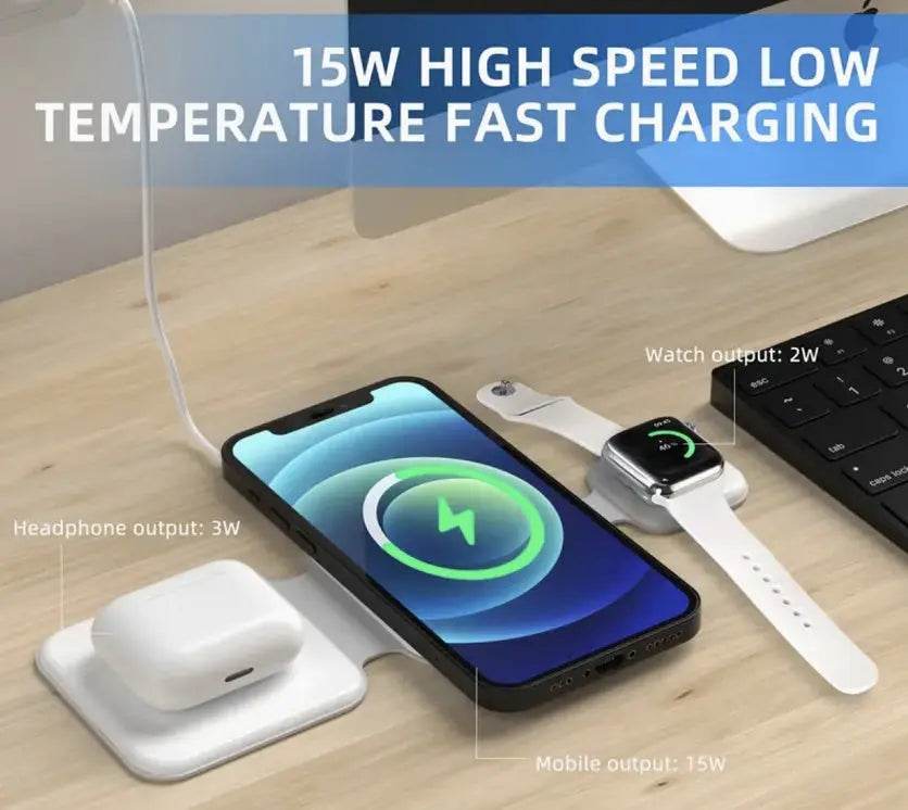 3 In 1 Magnetic Foldable Wireless Charger Charging Station Multi-device Folding Cell Phone Wireless Charger Gadgets - ProTrendyz