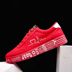 Love Print Canvas Shoes Women Men Flats Lace-up Casual Shoes Lover Sports Shoes Valentines Day - ProTrendyz