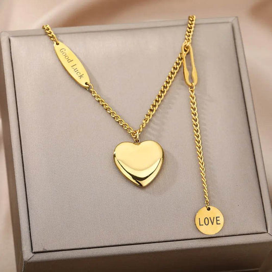 Fashion Jewelry Multilayer Heart Pendant Necklaces For Women Stainless Steel Chain Choker Zircon Moon Star Necklace Femme Wedding Jewelry Gift - ProTrendyz