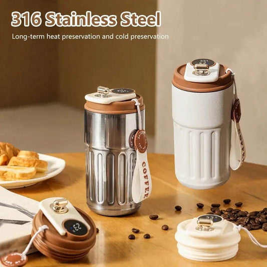 Smart Digital Thermal Bottle Portable Coffee Mug Stainless Steel Water Bottle In-Car Insulated Cup Keep Cold Vacuum Flasks 450ml - ProTrendyz
