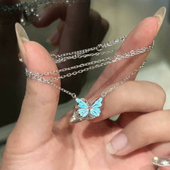 Fashion Blue Luminous Butterfly Necklace Bracelet Set For Glow In The Dark Women Clavicle Chain Choker Party Jewelry Set Gift - ProTrendyz