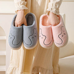 Striped Cat Slippers Indoor Couple Non-slip Floor Bedroom Slipper Winter Warm Plush House Shoes Women Men - ProTrendyz