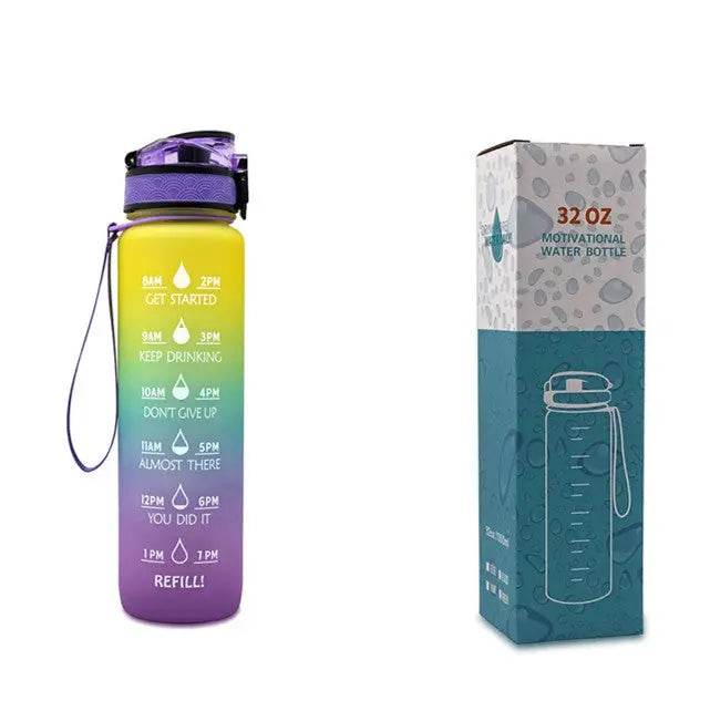 1L Tritan Water Bottle With Time Marker Bounce Cover Motivational Water Bottle Cycling Leakproof Cup For Sports Fitness Bottles - ProTrendyz
