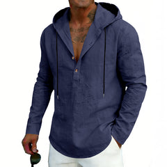 Men's Casual Linen Hoodie Long-Sleeve Top