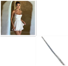 Sexy Suspender Skirt For Women Elegant Slim Strap Satin Backless Lace Up A-Line Short Dress Lady - ProTrendyz