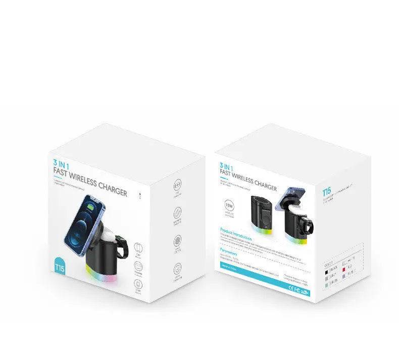 3 In 1 Magnetic Wireless Fast Charger For Smart Phone RGB Ambient Light Charging Station For Airpods IWatch - ProTrendyz