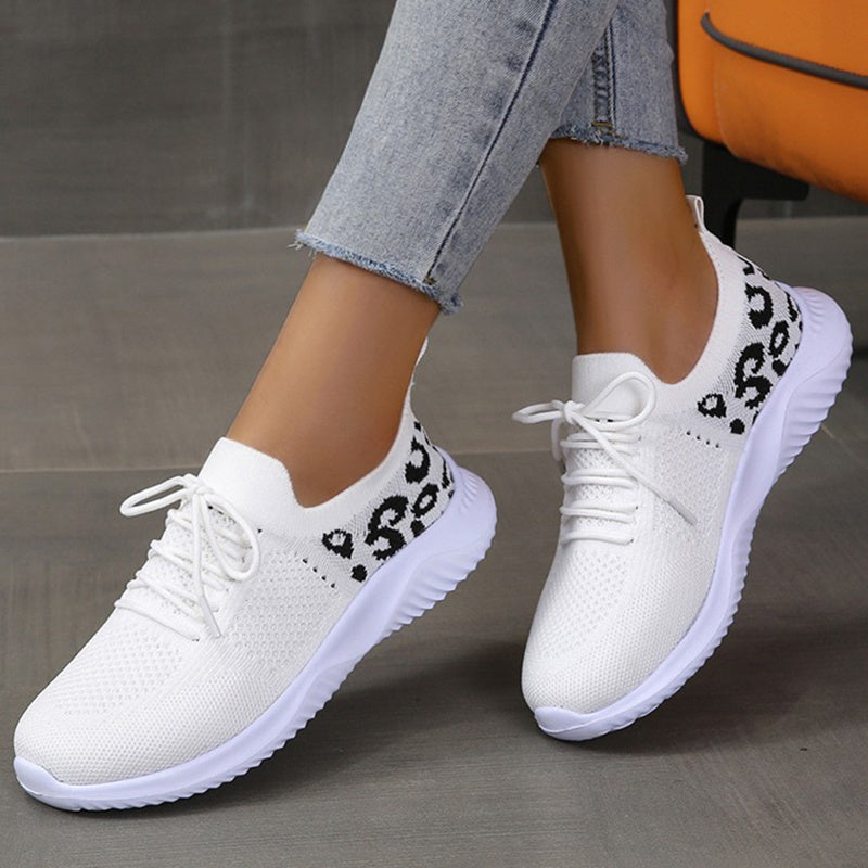 White Shoes Women Leopard Print Lace-up Sneakers Sports ProTrendyz