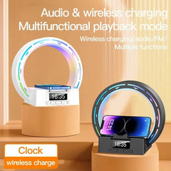 4 In 1 Wireless Bluetooth-compatible Speaker Charging Pad Bedside Lamp With Alarm Clock Wake-Up Light For Bedroom Support USB Drive TF Card - ProTrendyz